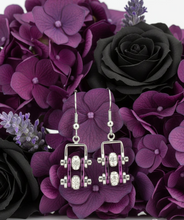 Load image into Gallery viewer, Ladies Silver/Candy Purple Bling Mini Bike Chain Dangle Earrings Stainless Steel SE51