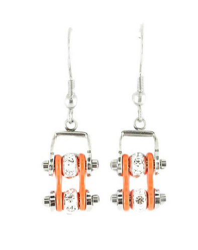 Biker Jewelry Ladies Motorcycle Bike Chain Earrings Stainless Steel Chrome / Orange