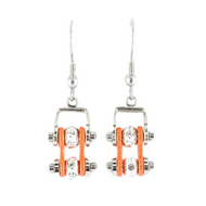 Biker Jewelry Ladies Motorcycle Bike Chain Earrings Stainless Steel Chrome / Orange SE52