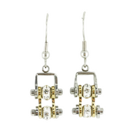 Biker Jewelry Ladies Motorcycle Bike Chain Earrings Stainless Steel Chrome & Gold SE53