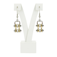 Load image into Gallery viewer, Ladies Silver/Gold Bling Mini Bike Chain Dangle Earrings Stainless Steel SE53