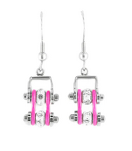 Load image into Gallery viewer, Biker Jewelry Ladies Motorcycle Bike Chain Earrings Stainless Steel Chrome &amp; Pink