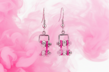 Load image into Gallery viewer, Ladies Silver/Pink Bling Mini Bike Chain Dangle Earrings Stainless Steel SE54
