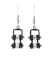 Load image into Gallery viewer, Biker Jewelry Ladies Motorcycle Bike Chain Earrings Stainless Steel Black on Black