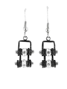 Biker Jewelry Ladies Motorcycle Bike Chain Earrings Stainless Steel Black on Black