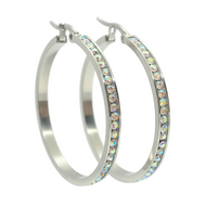 Ladies Iridescent Bling Hoop Earrings 30 or 40mm Stainless Steel SE56