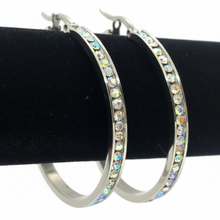 Load image into Gallery viewer, Ladies Iridescent Bling Hoop Earrings 30 or 40mm Stainless Steel SE56