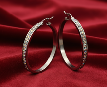 Load image into Gallery viewer, Biker Jewelry Ladies Iridescent / Rainbow Bling 30 or 40mm Hoop Earrings Stainless Steel SE56