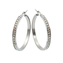 Load image into Gallery viewer, Ladies Iridescent Bling Hoop Earrings 30 or 40mm Stainless Steel SE56