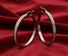 Load image into Gallery viewer, Ladies Iridescent Bling Hoop Earrings 30 or 40mm Stainless Steel SE56