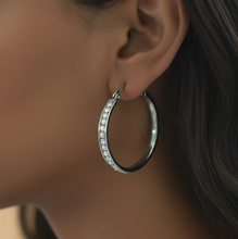 Load image into Gallery viewer, Ladies Iridescent Bling Hoop Earrings 30 or 40mm Stainless Steel SE56