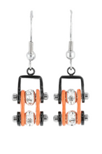 Load image into Gallery viewer, Ladies Black/Orange Bling Mini Bike Chain Dangle Earrings French Wires Stainless Steel SE57