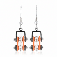 Biker Jewelry Ladies Motorcycle Bike Chain Earrings Stainless Steel Black & Orange SE57