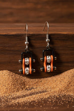 Load image into Gallery viewer, Ladies Black/Orange Bling Mini Bike Chain Dangle Earrings French Wires Stainless Steel SE57