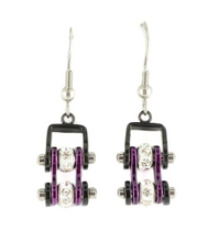 Load image into Gallery viewer, Biker Jewelry Ladies Motorcycle Bike Chain Earrings Stainless Steel Black &amp; Candy Purple