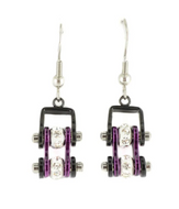 Biker Jewelry Ladies Motorcycle Bike Chain Earrings Stainless Steel Black & Candy Purple SE58