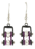 Biker Jewelry Ladies Motorcycle Bike Chain Earrings Stainless Steel Black & Candy Purple SE58