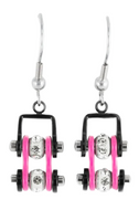 Biker Jewelry Ladies Motorcycle Mini Bike Chain Earrings Stainless Steel Black & Pink SE59