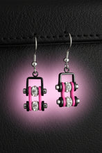 Load image into Gallery viewer, Ladies Black/Pink Bling Mini Bike Chain Dangle Earrings French Wires Stainless Steel SE59