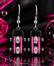 Load image into Gallery viewer, Ladies Black/Pink Bling Mini Bike Chain Dangle Earrings French Wires Stainless Steel SE59