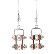 Biker Jewelry Ladies Motorcycle Mini Bike Chain Earrings Stainless Steel Chrome / Candy Red SE60