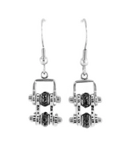 Load image into Gallery viewer, Biker Jewelry Ladies Small Bike Chain Earrings Stainless Steel Black Crystals