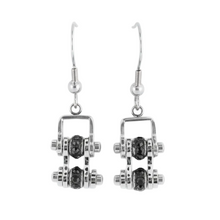 Load image into Gallery viewer, Ladies All Silver, Black Bling Mini Bike Chain Dangle Earrings French Wires Stainless Steel SE61