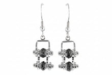 Load image into Gallery viewer, Ladies All Silver, Black Bling Mini Bike Chain Dangle Earrings French Wires Stainless Steel SE61