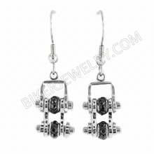 Load image into Gallery viewer, Ladies All Silver, Black Bling Mini Bike Chain Dangle Earrings French Wires Stainless Steel SE61