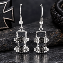 Load image into Gallery viewer, Ladies All Silver, Black Bling Mini Bike Chain Dangle Earrings French Wires Stainless Steel SE61