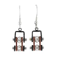 Biker Jewelry Ladies Motorcycle Bike Chain Earrings Stainless Steel Black/Candy Red SE62