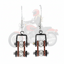 Load image into Gallery viewer, Black/Candy Red Bling Mini Bike Chain Dangle Earrings French Wires Stainless Steel SE62