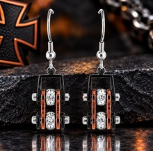 Load image into Gallery viewer, Black/Candy Red Bling Mini Bike Chain Dangle Earrings French Wires Stainless Steel SE62