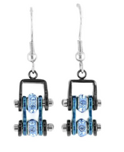 Load image into Gallery viewer, Black/Blue, Blue Stones Bling Mini Bike Chain Dangle Earrings French Wires Stainless Steel SE63