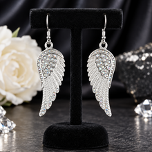 Load image into Gallery viewer, Ladies Large Silver/Iridescent Bling Angel Wing Dangle Earrings French Wires Stainless SE66