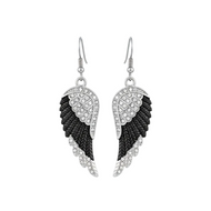 Ladies Large Black & Bling Angel Wing Dangle Earrings French Wires Stainless Steel SE67