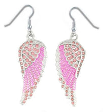 Load image into Gallery viewer, Ladies Large Pink on Pink Angel Wing Earrings with Bling Crystals