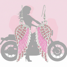 Load image into Gallery viewer, Ladies Large Silver/Pink Bling Angel Wing Dangle Earrings French Wires Stainless Steel SE69