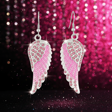 Load image into Gallery viewer, Ladies Large Silver/Pink Bling Angel Wing Dangle Earrings French Wires Stainless Steel SE69