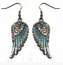Load image into Gallery viewer, Ladies Turquoise with Iridescent Bling Stones Angel Wing Earrings