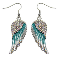 Ladies Turquoise with Iridescent Bling Stones Angel Wing Earrings SE70