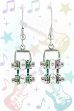 Load image into Gallery viewer, Ladies Silver/Iridescent Bling Mini Bike Chain Dangle Earrings French Wires Stainless Steel SE71