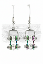 Load image into Gallery viewer, Ladies Silver/Iridescent Bling Mini Bike Chain Dangle Earrings French Wires Stainless Steel SE71