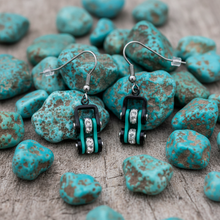 Load image into Gallery viewer, Ladies Black/Turquoise Bling Mini Bike Chain Dangle Earrings French Wires Stainless Steel SE73