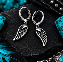 Load image into Gallery viewer, Ladies Simple Angel Wing Dangle Hoop Earrings Stainless Steel SE74