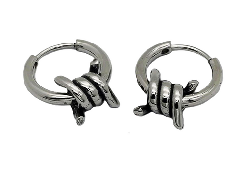EARRINGS Unisex Stainless Steel Barbwire Design Hoops SE75