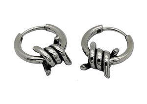EARRINGS Unisex Stainless Steel Barbwire Design Hoops SE75