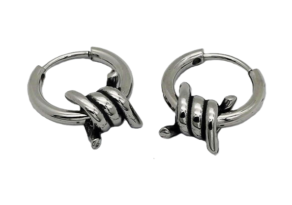EARRINGS Unisex Stainless Steel Barbwire Design Hoops SE75