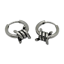 Load image into Gallery viewer, 14mm Barbed Wire Hoop Earrings Unisex Stainless Steel SE75
