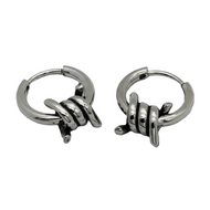 14mm Barbed Wire Hoop Earrings Unisex Stainless Steel SE75